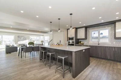 Modern Midtown kitchen with recessed lighting and pendants installed by P & T Electricians Midtown